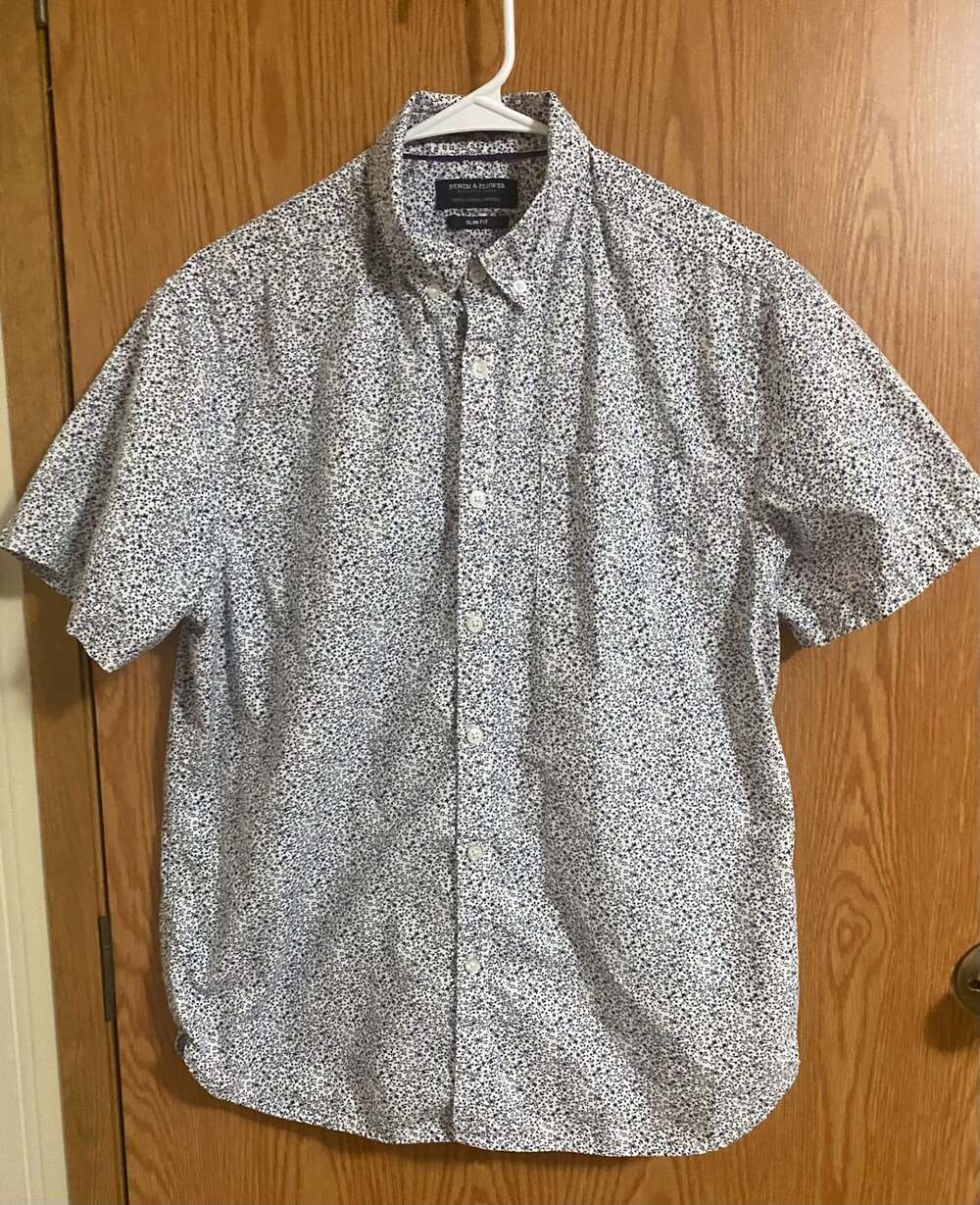 Denim & Flower Blue Floral Short Sleeve Button-Down Slim Fit L